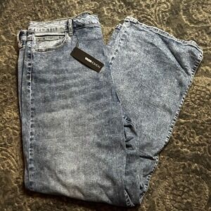 Fashion Nova Womens Plus Size 20 Wide Leg Flare Acid Wash Blue Stretch Jeans NEW
